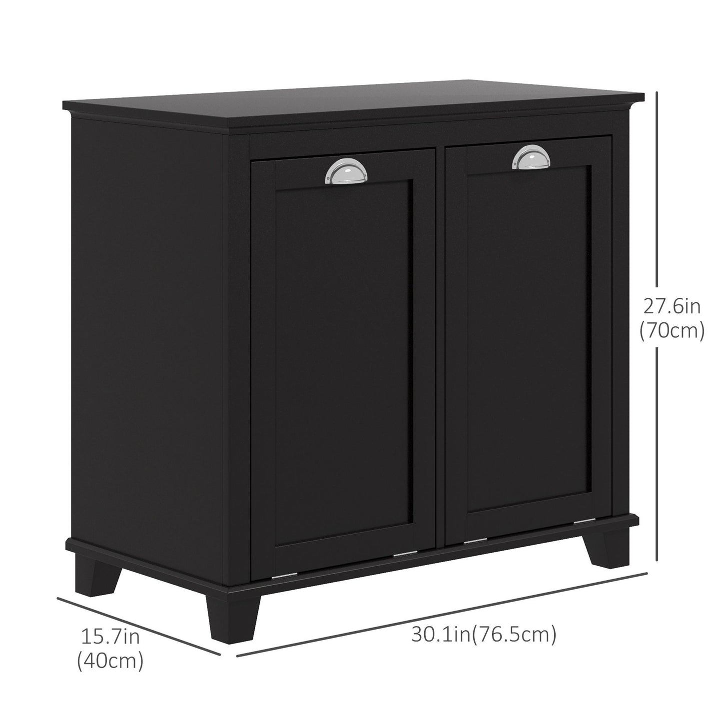 Tilt-Out Laundry Storage Cabinet, Bathroom Storage Organizer with Two-Compartment Tilt Out Hamper, Black