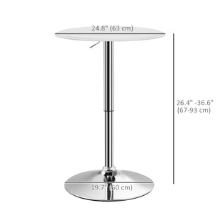 Modern Round Bar Table Adjustment Height Home Pub Bistro Desk Faux Leather Covered Wooden Top Chrome Base White