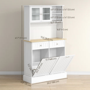 Kitchen Cabinet with Charging Station, 2 Tilt Out Cabinets, Microwave Stand, Freestanding Kitchen Pantry Cabinet, White