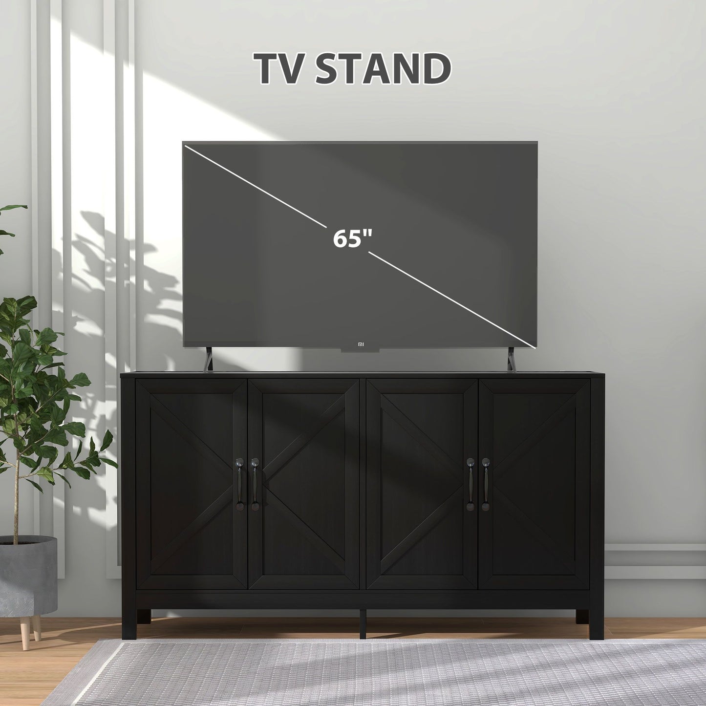 Sideboard Buffet, Storage Cabinet with Barn Door and Adjustable Shelf, TV Stand for TVs up to 65 Inches, Black Oak