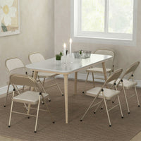 Set of 6 Metal Foldable Chairs, Linen Fabric Padded Folding Chairs with Cushion Seat and Open Back for Indoor, Beige