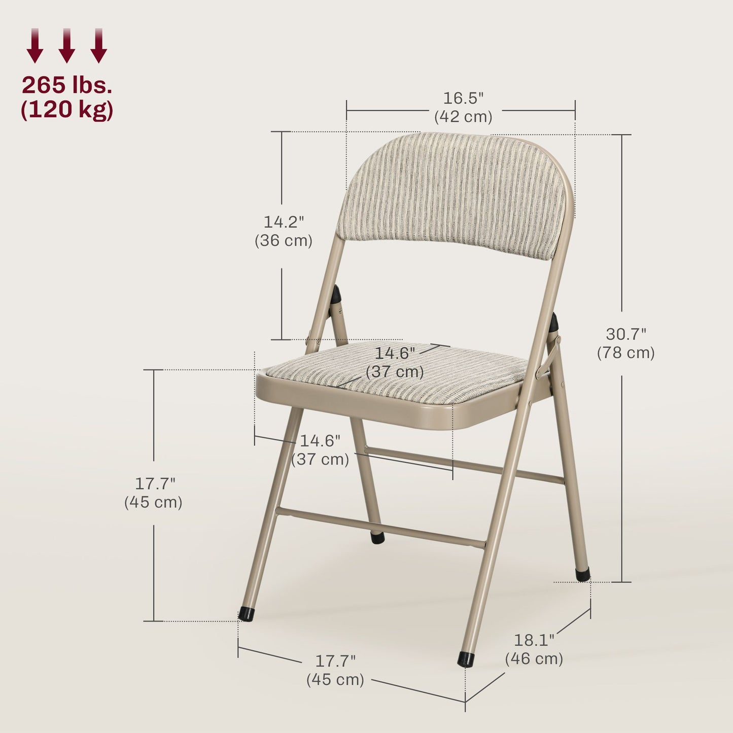 Set of 6 Metal Foldable Chairs, Linen Fabric Padded Folding Chairs with Cushion Seat and Open Back for Indoor, Beige