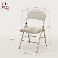 Set of 6 Metal Foldable Chairs, Linen Fabric Padded Folding Chairs with Cushion Seat and Open Back for Indoor, Beige