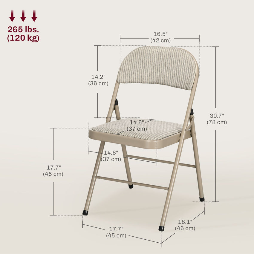Set of 6 Metal Foldable Chairs, Linen Fabric Padded Folding Chairs with Cushion Seat and Open Back for Indoor, Beige
