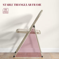 Set of 6 Metal Foldable Chairs, Linen Fabric Padded Folding Chairs with Cushion Seat and Open Back for Indoor, Beige