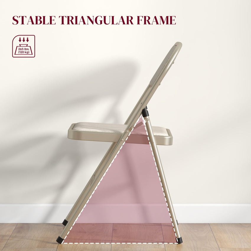 Set of 6 Metal Foldable Chairs, Linen Fabric Padded Folding Chairs with Cushion Seat and Open Back for Indoor, Beige