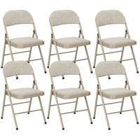Set of 6 Metal Foldable Chairs, Linen Fabric Padded Folding Chairs with Cushion Seat and Open Back for Indoor, Beige