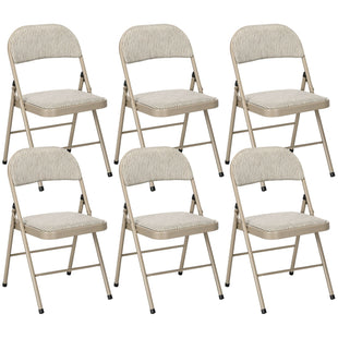 Set of 6 Metal Foldable Chairs, Linen Fabric Padded Folding Chairs with Cushion Seat and Open Back for Indoor, Beige