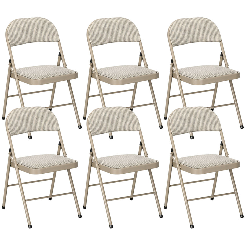 Set of 6 Metal Foldable Chairs, Linen Fabric Padded Folding Chairs with Cushion Seat and Open Back for Indoor, Beige