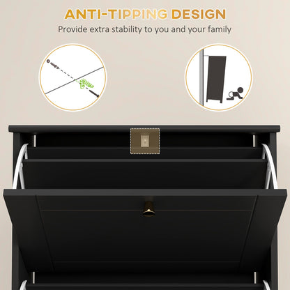Narrow Shoe Storage with 3 Flip Drawers and Adjustable Shelves, Shoe Cabinet Organizer for 12 Pairs of Shoes, Black