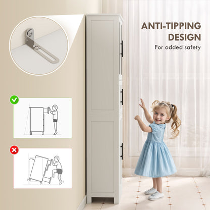 67" Tall Bathroom Storage Cabinet, Modern Freestanding Bathroom Cabinet with Glass Doors and Adjustable Shelves, White