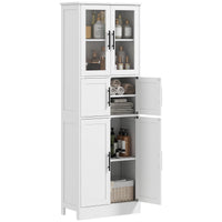 67" Tall Bathroom Storage Cabinet, Modern Freestanding Bathroom Cabinet with Glass Doors and Adjustable Shelves, White