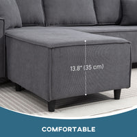 Corner Sofa with Changeable Chaise, Corduroy L-Shaped Sectional Sofa with Pocket Spring, 2 Pillows, Charcoal Grey