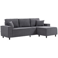 Corner Sofa with Changeable Chaise, Corduroy L-Shaped Sectional Sofa with Pocket Spring, 2 Pillows, Charcoal Grey