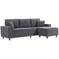 Corner Sofa with Changeable Chaise, Corduroy L-Shaped Sectional Sofa with Pocket Spring, 2 Pillows, Charcoal Grey