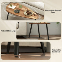 2 Pieces Coffee Table Set for Living Room, Industrial Nest of Tables with Steel Legs, Brown