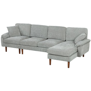 L-Shape Sofa, Modern Sectional Couch with Changeable Chaise Lounge, Pillows and Wooden Legs for Living Room, Grey
