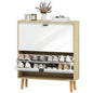 Narrow Shoe Cabinet, High Gloss Shoe Storage Cabinet with 2 Flip Drawers and Adjustable Shelves, Holds 16 Pairs, White