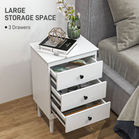 Set of Two Three-Drawer Modern Bedside Tables for Bedroom, White
