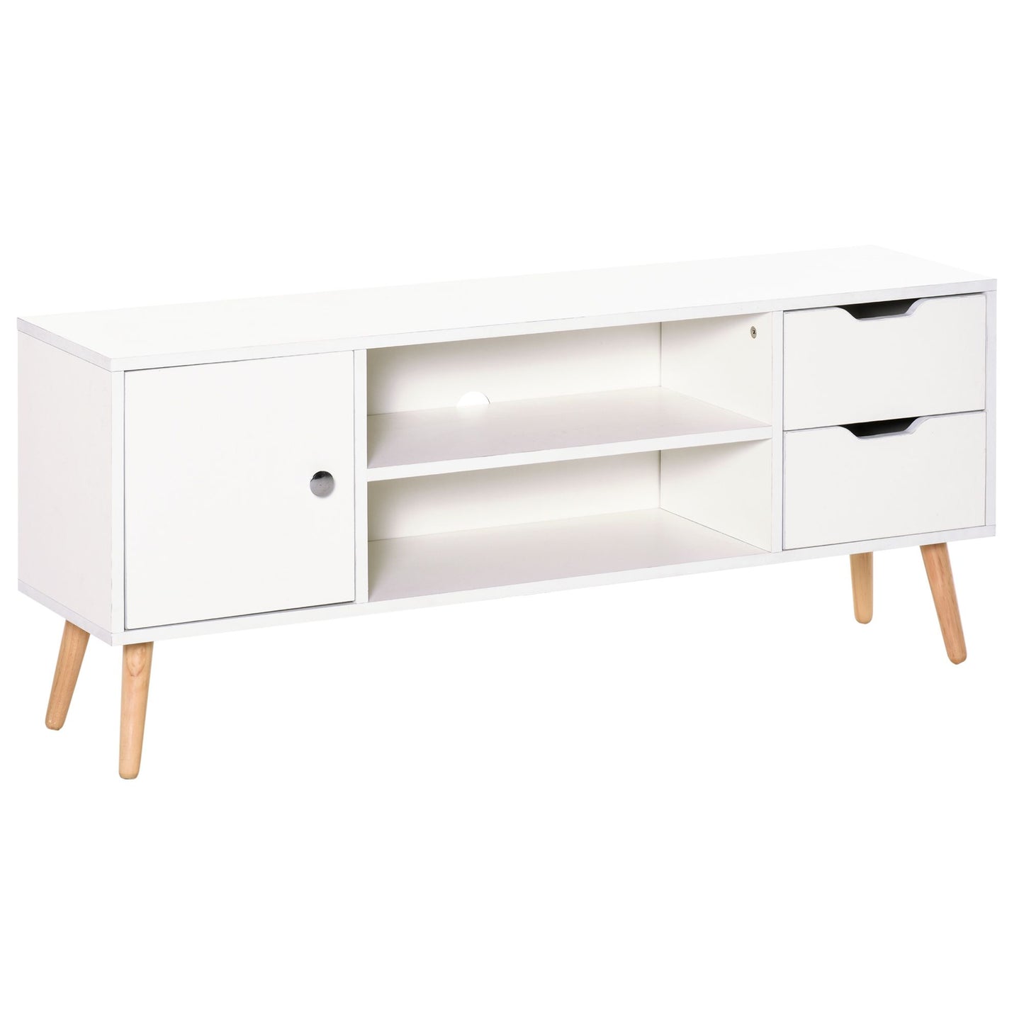TV Stand for TVs up to 50", TV Cabinet with Shelves, Drawers and Cable Hole, Entertainment Unit for Living Room, White