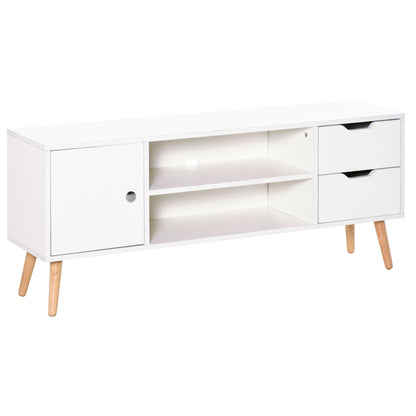 TV Stand for TVs up to 50", TV Cabinet with Shelves, Drawers and Cable Hole, Entertainment Unit for Living Room, White