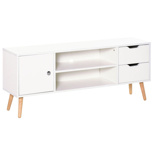TV Stand for TVs up to 50", TV Cabinet with Shelves, Drawers and Cable Hole, Entertainment Unit for Living Room, White
