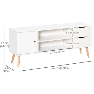 TV Stand for TVs up to 50", TV Cabinet with Shelves, Drawers and Cable Hole, Entertainment Unit for Living Room, White