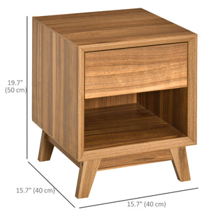 Bedside Table for Bedroom, Nightstand with Drawer and Shelf, Modern Side End Table, Walnut Brown