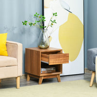 Bedside Table for Bedroom, Nightstand with Drawer and Shelf, Modern Side End Table, Walnut Brown