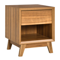Bedside Table for Bedroom, Nightstand with Drawer and Shelf, Modern Side End Table, Walnut Brown