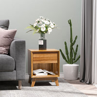 Bedside Table for Bedroom, Nightstand with Drawer and Shelf, Modern Side End Table, Walnut Brown