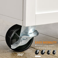 Kitchen Cart with Storage, Rolling Kitchen Island on Wheels with Bamboo Countertop, Drawers, Cabinets, 3 Doors, White