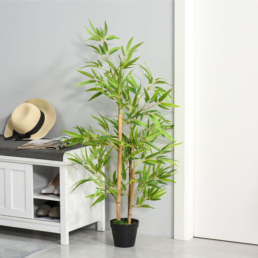 Artificial Bamboo Tree, 4ft Fake Tree with Realistic Leaf and Natural Trunk, Decorative Plant in Nursery