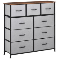 Dresser for Bedroom with 9 Drawers, 4-Tier Fabric Chest of Drawers, Tall Dresser Storage Tower with Steel Frame and Wooden Top for Closets, Nursery Room, Grey