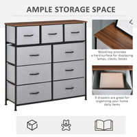 Dresser for Bedroom with 9 Drawers, 4-Tier Fabric Chest of Drawers, Tall Dresser Storage Tower with Steel Frame and Wooden Top for Closets, Nursery Room, Grey