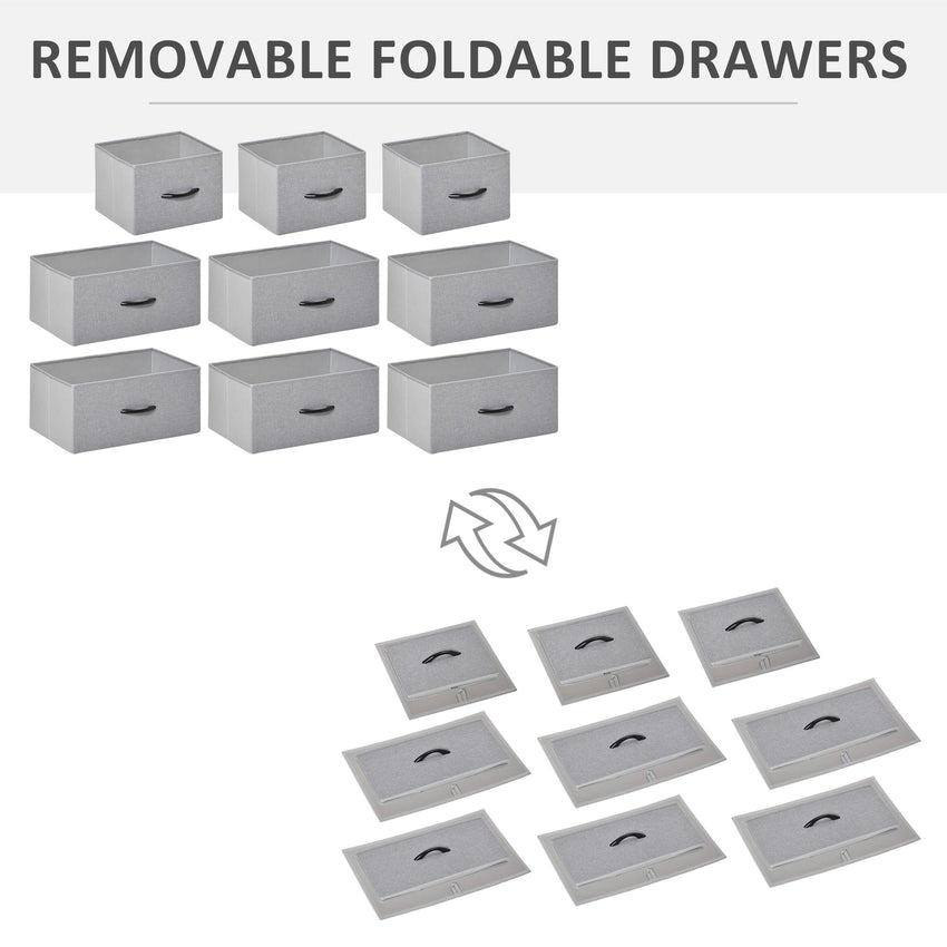 Dresser for Bedroom with 9 Drawers, 4-Tier Fabric Chest of Drawers, Tall Dresser Storage Tower with Steel Frame and Wooden Top for Closets, Nursery Room, Grey