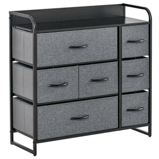 7-Bin Dresser Storage Tower Cabinet Organizer Unit, Easy Pull Fabric Bins with Metal Frame for Bedroom