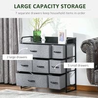 7-Bin Dresser Storage Tower Cabinet Organizer Unit, Easy Pull Fabric Bins with Metal Frame for Bedroom