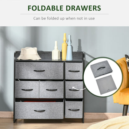 7-Bin Dresser Storage Tower Cabinet Organizer Unit, Easy Pull Fabric Bins with Metal Frame for Bedroom
