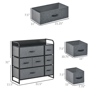 7-Bin Dresser Storage Tower Cabinet Organizer Unit, Easy Pull Fabric Bins with Metal Frame for Bedroom