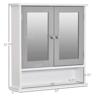 Medicine Cabinet, Wall-Mounted Bathroom Mirror Cabinet with Double Doors, Open Shelf, and Adjustable Shelf, Modern Bathroom Wall Cabinet, White and Grey