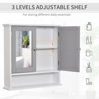 Medicine Cabinet, Wall-Mounted Bathroom Mirror Cabinet with Double Doors, Open Shelf, and Adjustable Shelf, Modern Bathroom Wall Cabinet, White and Grey