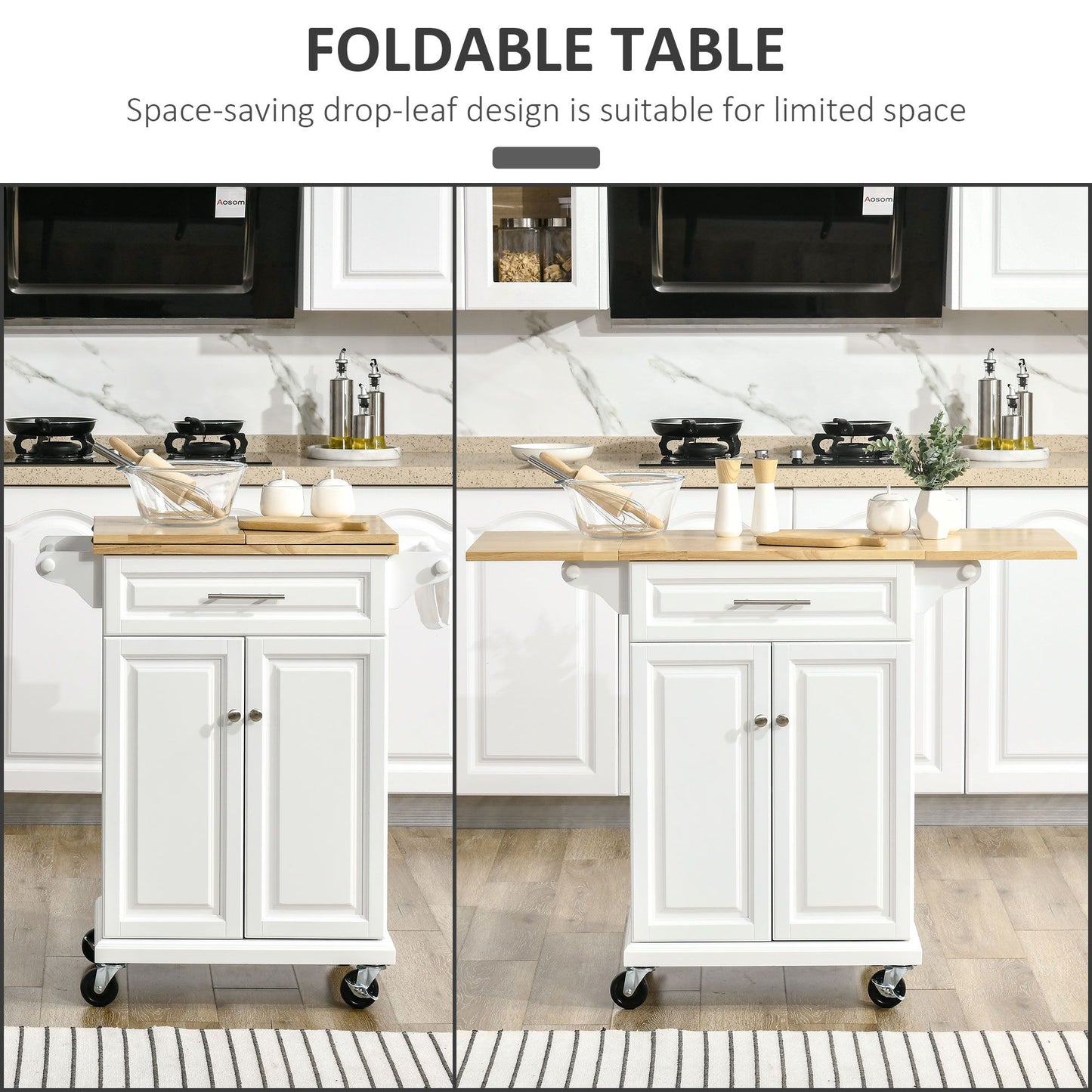 Kitchen Island Cart on Wheels with Extended Counter Drawer Cabinet Towel Racks