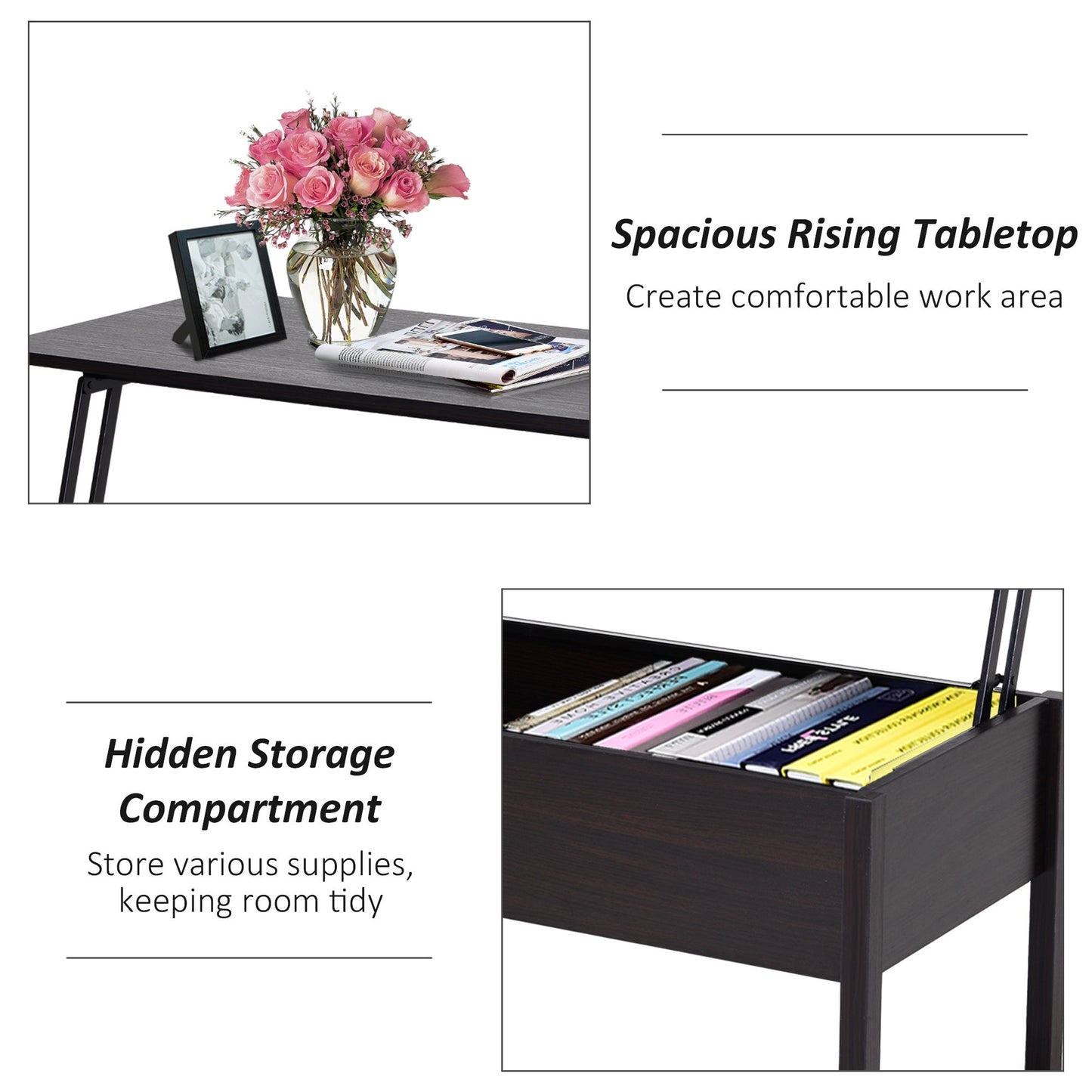 39" Modern Lift Top Coffee Table with Hidden Storage Compartment, Center Table for Living Room, Coffee