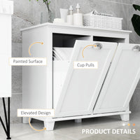 Tilt-Out Laundry Storage Cabinet, Bathroom Storage Organizer with Two-Compartment Tilt Out Hamper, White