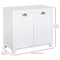 Tilt-Out Laundry Storage Cabinet, Bathroom Storage Organizer with Two-Compartment Tilt Out Hamper, White