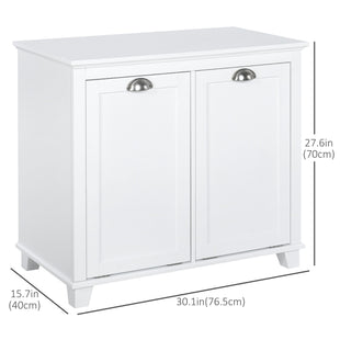 Tilt-Out Laundry Storage Cabinet, Bathroom Storage Organizer with Two-Compartment Tilt Out Hamper, White