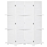 4-Panel Wall Partition Room Separator with 3 Storage Shelves Foldable Design Wooden Frame 5.6FT White
