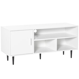 Modern TV Stand Cabinet for TVs up to 60 Inches with Storage Shelf, Cable Hole, Home Entertainment Unit Center, for Living Room Bedroom, White