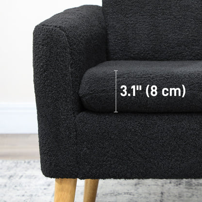 Fabric Accent Chair, Modern Upholstered Armchair with Wood Legs and Wide Padded Seat, Black